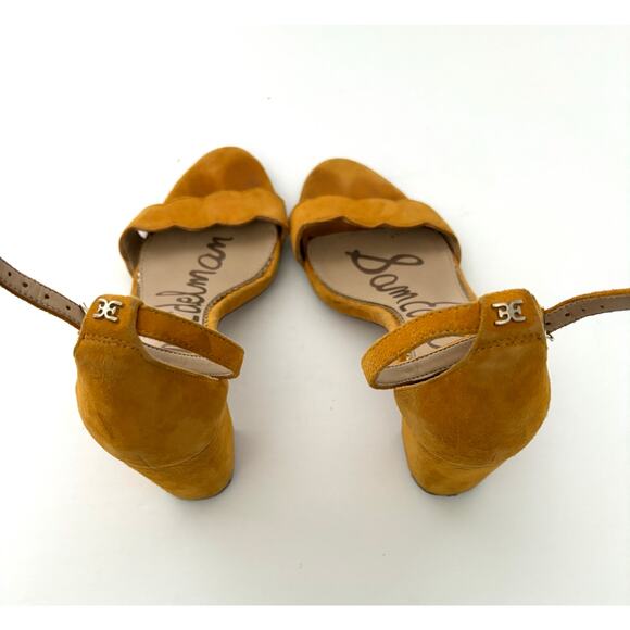 Sam Edelman Sandals, Mustard Yellow Suede Heels, Size 6.5 - Picture 6 of 9